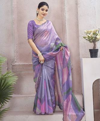 Lavender abstract printed organza saree 4