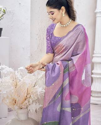 Lavender abstract printed organza saree 5