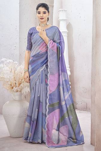Purple embroidered organza saree