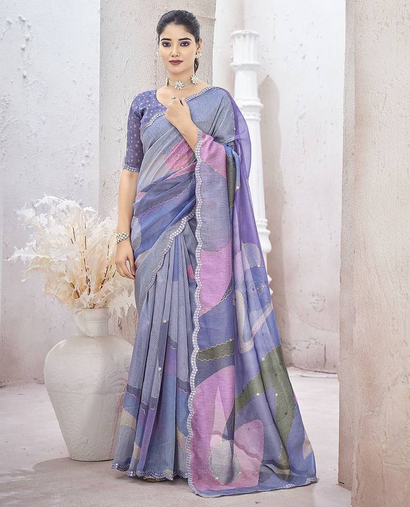 Purple embroidered organza saree