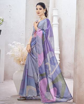 Purple embroidered organza saree 2