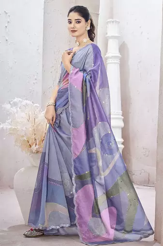 Purple embroidered organza saree