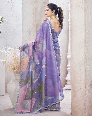 Purple embroidered organza saree 3