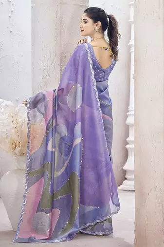 Purple embroidered organza saree