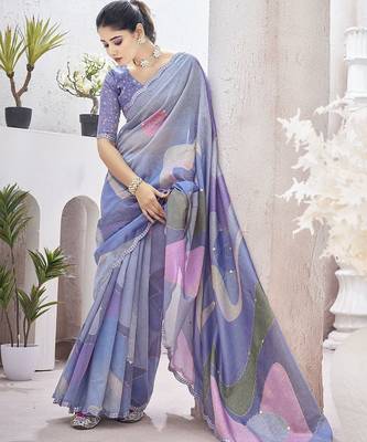 Purple embroidered organza saree 4