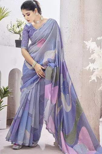Purple embroidered organza saree