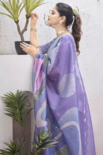 Purple embroidered organza saree