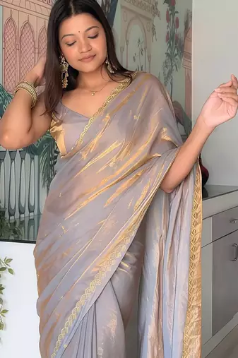 Multicolor sequinned tissue saree