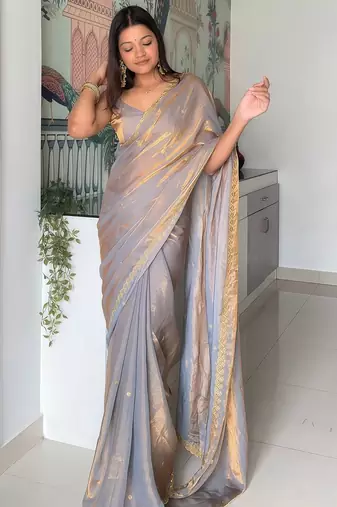 Multicolor sequinned tissue saree