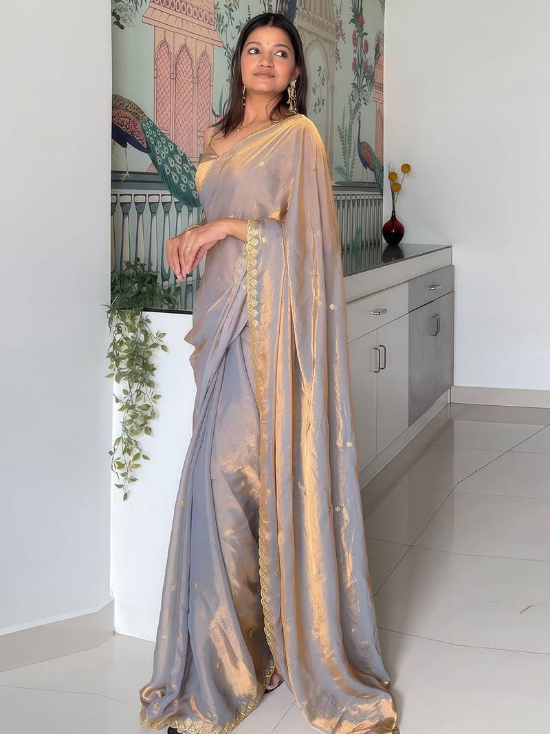 Multicolor sequinned tissue saree