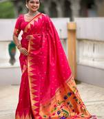 Pink ethnic motifs woven design paithani saree