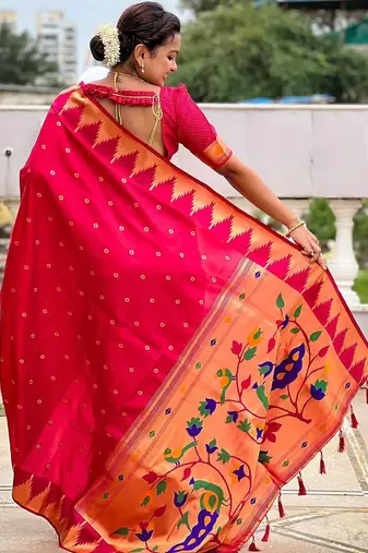 Pink ethnic motifs woven design paithani saree