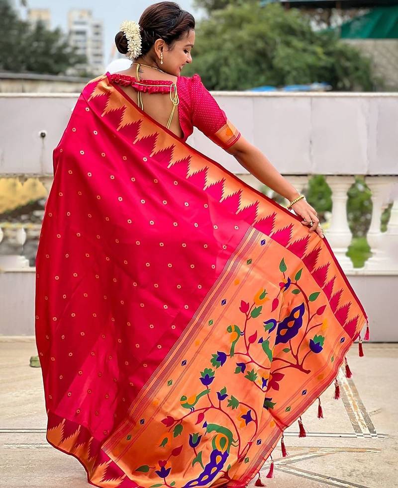 Pink ethnic motifs woven design paithani saree