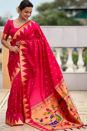 Pink ethnic motifs woven design paithani saree