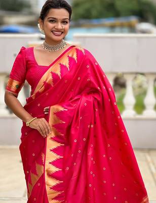 Pink ethnic motifs woven design paithani saree 4