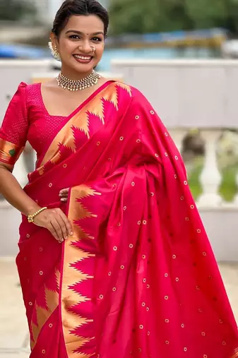 Pink ethnic motifs woven design paithani saree