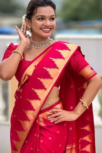 Pink ethnic motifs woven design paithani saree