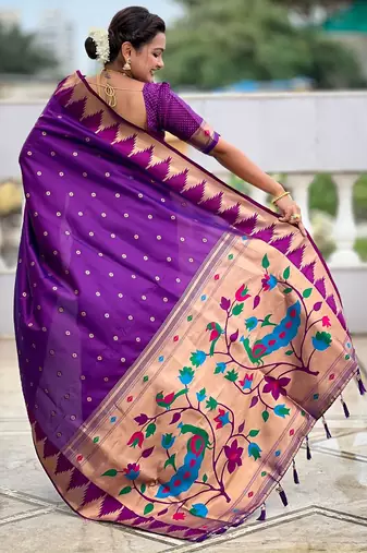 Purple ethnic motifs woven design kanjeevaram soft silk saree with blouse piece