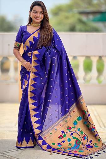Blue ethnic motif ethnic motif zari kanjivaram paithani saree
