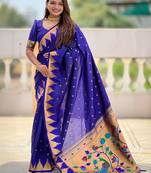 Blue ethnic motif ethnic motif zari kanjivaram paithani saree
