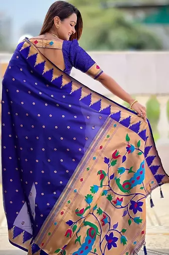Blue ethnic motif ethnic motif zari kanjivaram paithani saree