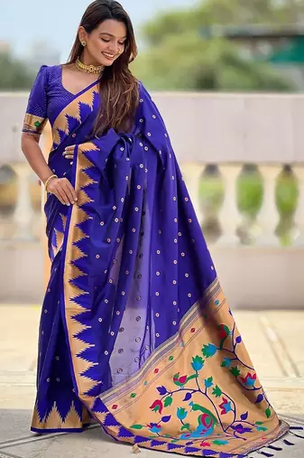 Blue ethnic motif ethnic motif zari kanjivaram paithani saree