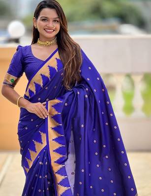 Blue ethnic motif ethnic motif zari kanjivaram paithani saree 4