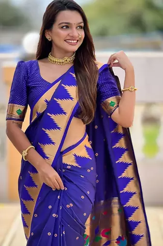 Blue ethnic motif ethnic motif zari kanjivaram paithani saree