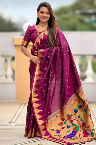 Maroon ethnic motifs zari kanjeevaram saree