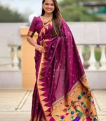 Maroon ethnic motifs zari kanjeevaram saree