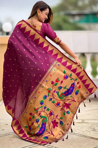 Maroon ethnic motifs zari kanjeevaram saree
