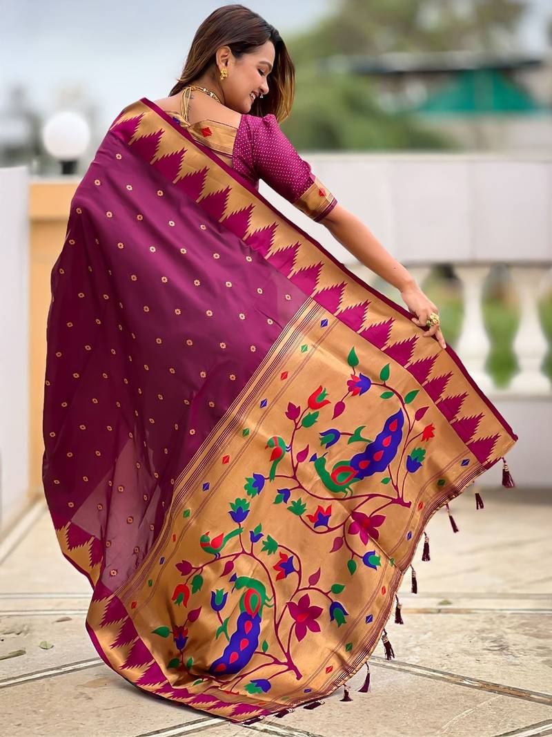 Maroon ethnic motifs zari kanjeevaram saree