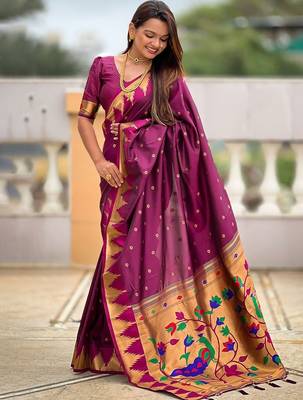 Maroon ethnic motifs zari kanjeevaram saree 3