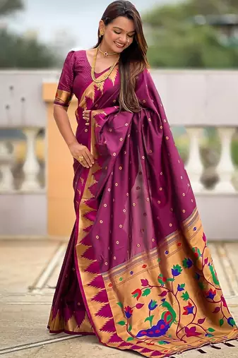 Maroon ethnic motifs zari kanjeevaram saree