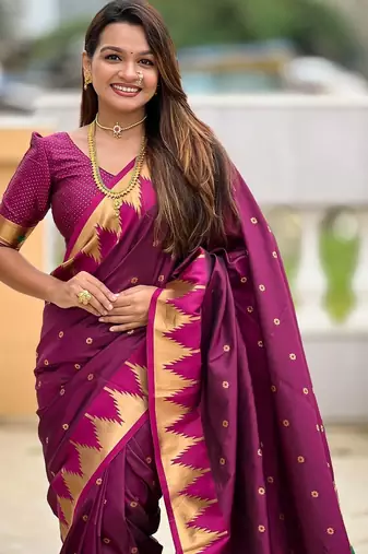 Maroon ethnic motifs zari kanjeevaram saree