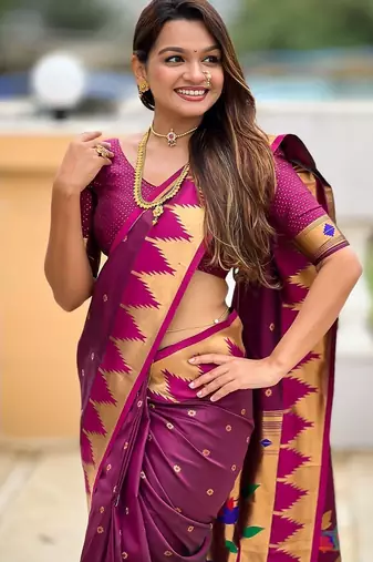 Maroon ethnic motifs zari kanjeevaram saree