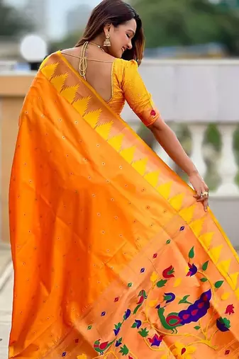 Orange women woven design zari paithni saree