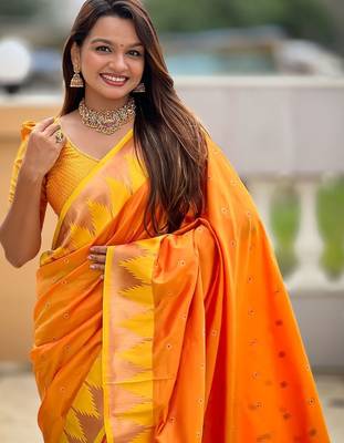 Orange women woven design zari paithni saree 5
