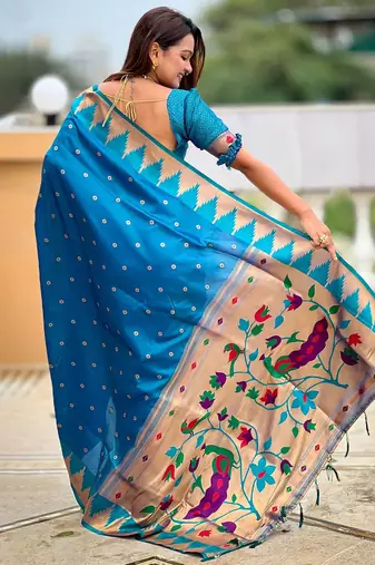 Blue floral woven design paithani sarees