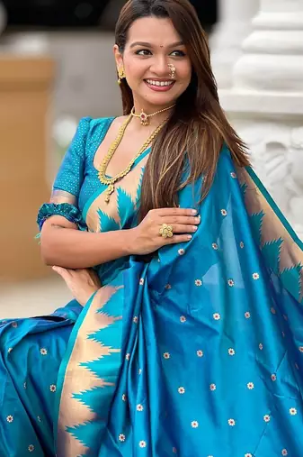 Blue floral woven design paithani sarees