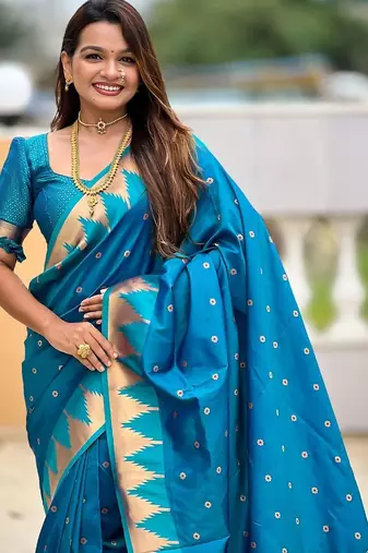 Blue floral woven design paithani sarees