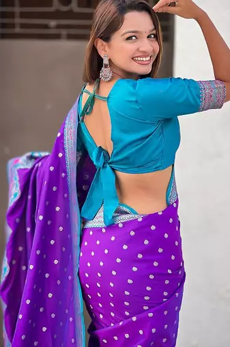 Purple woven design zari banarasi saree with blouse piece