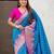 Blue ethnic motifs printed woven design border zari saree