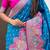 Blue ethnic motifs printed woven design border zari saree