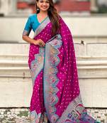 Magenta ethnic motifs woven design zari banarasi saree