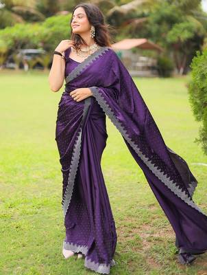 Purple women polka dots print saree 1