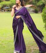 Purple women polka dots print saree