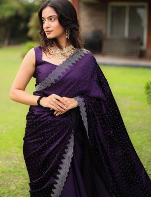 Purple women polka dots print saree 2