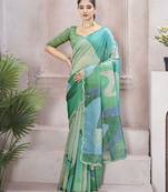 Green beads and stones organza saree