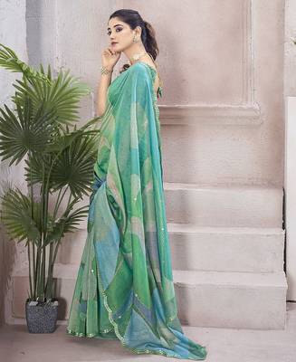 Green beads and stones organza saree 2